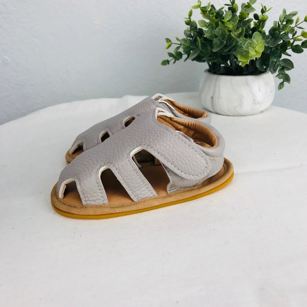 NEW BABY GREY SANDALS VELCRO STRAPS